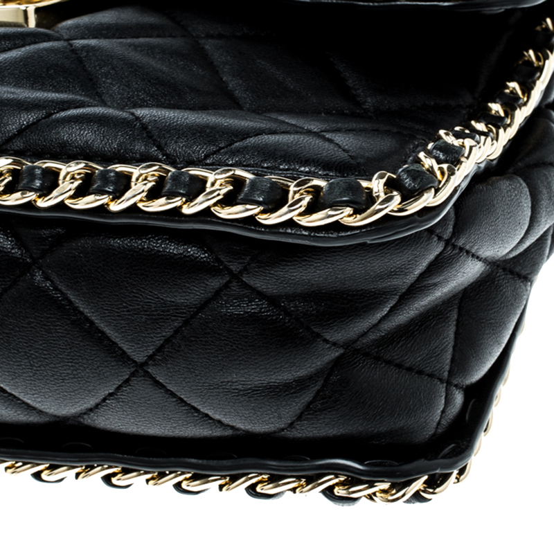 michael kors black leather bag gold chain