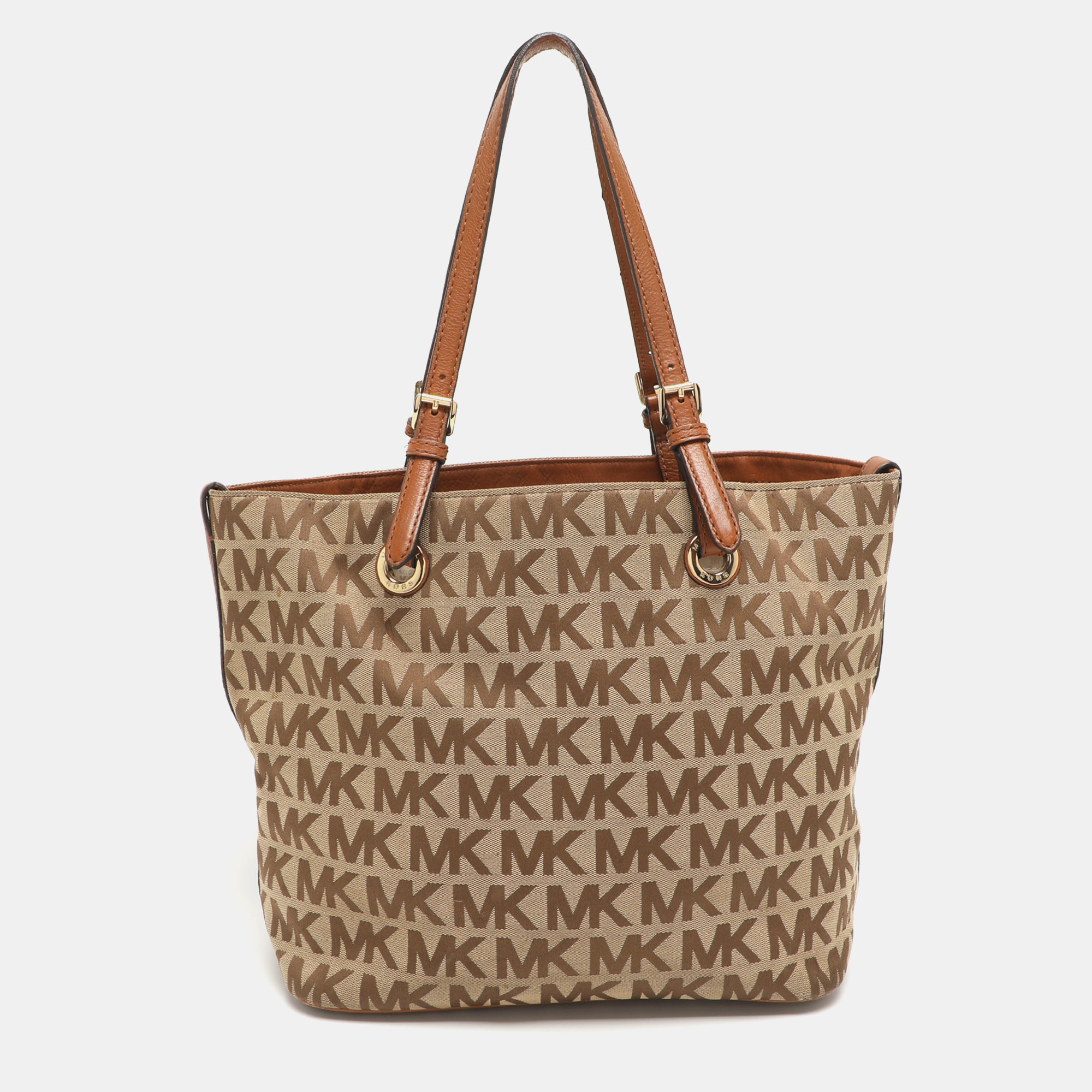 

MICHAEL Michael Kors Jet Set Beige/Brown Signature Canvas and Leather Shopper Tote