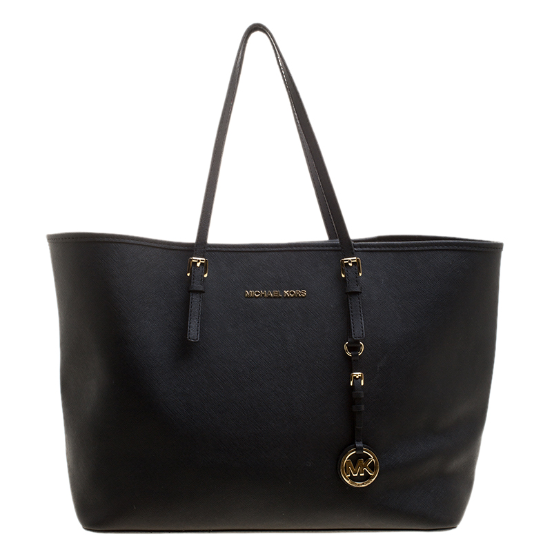 Pre Owned Michael Michael Kors Black Saffiano Leather Jetset Travel Tote