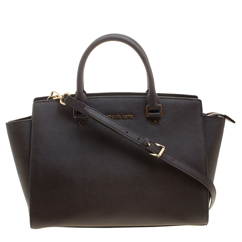 Pre Owned Michael Michael Kors Brown Saffiano Leather Medium Selma Tote