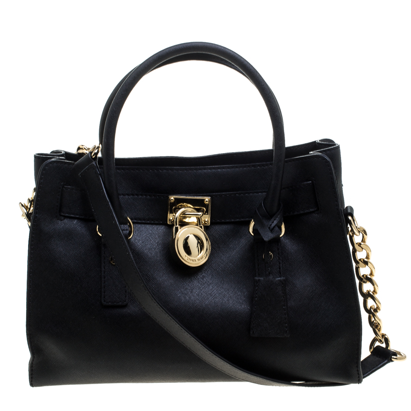 Pre Owned Michael Michael Kors Black Leather Hamilton Tote