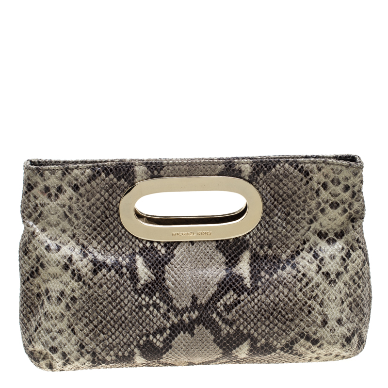 مملوكة مسبقًا حقيبة ك لتش مايكل مايكل كروس شعر عجل نقوش جلد فهد بنية