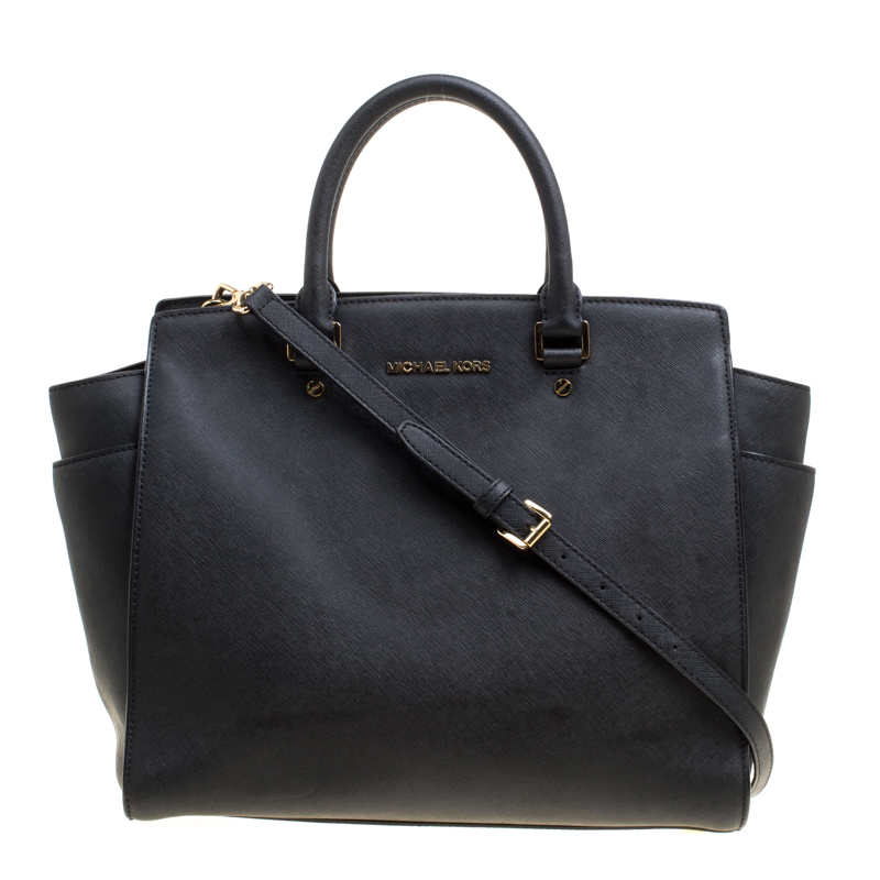 Pre Owned Michael Michael Kors Black Saffiano Leather Medium Selma Tote
