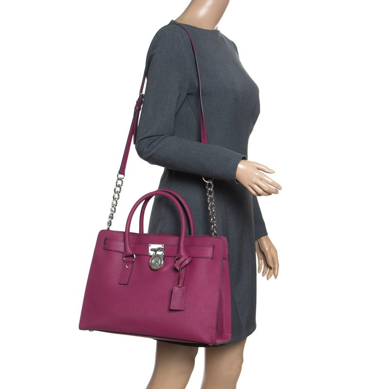 

Michael Michael Kors Magenta Leather East West Hamilton Top Handle Bag, Pink