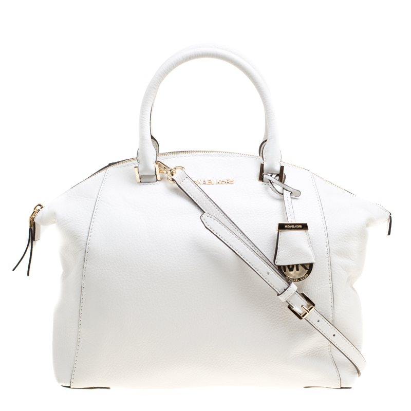 Pre Owned MICHAEL Michael Kors White Leather Riley Top Handle Bag