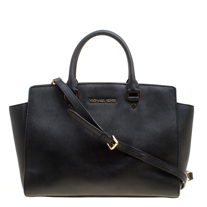 Pre Owned Michael Michael Kors Black Saffiano Leather Medium Selma Tote