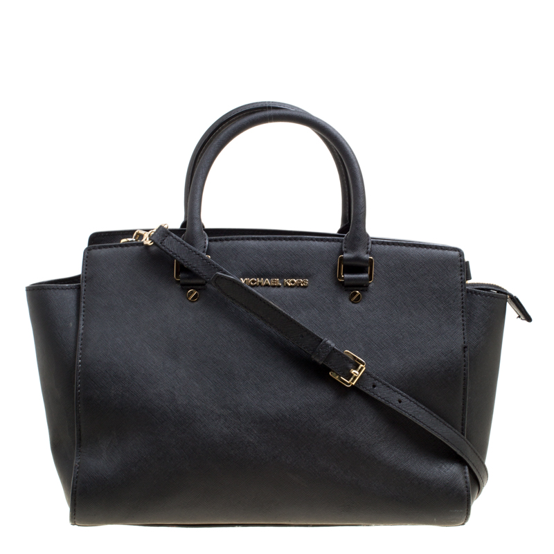 Pre Owned Michael Michael Kors Black Saffiano Leather Medium Selma Tote