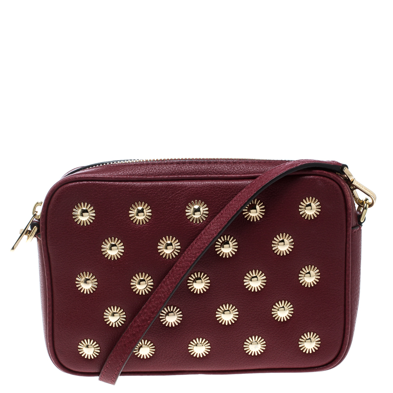 Michael Michael Kors Red Leather Studded Crossbody Bag