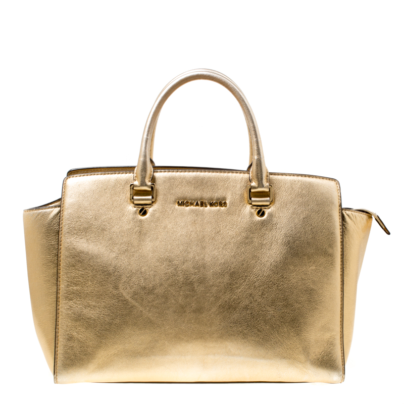 gold leather bag