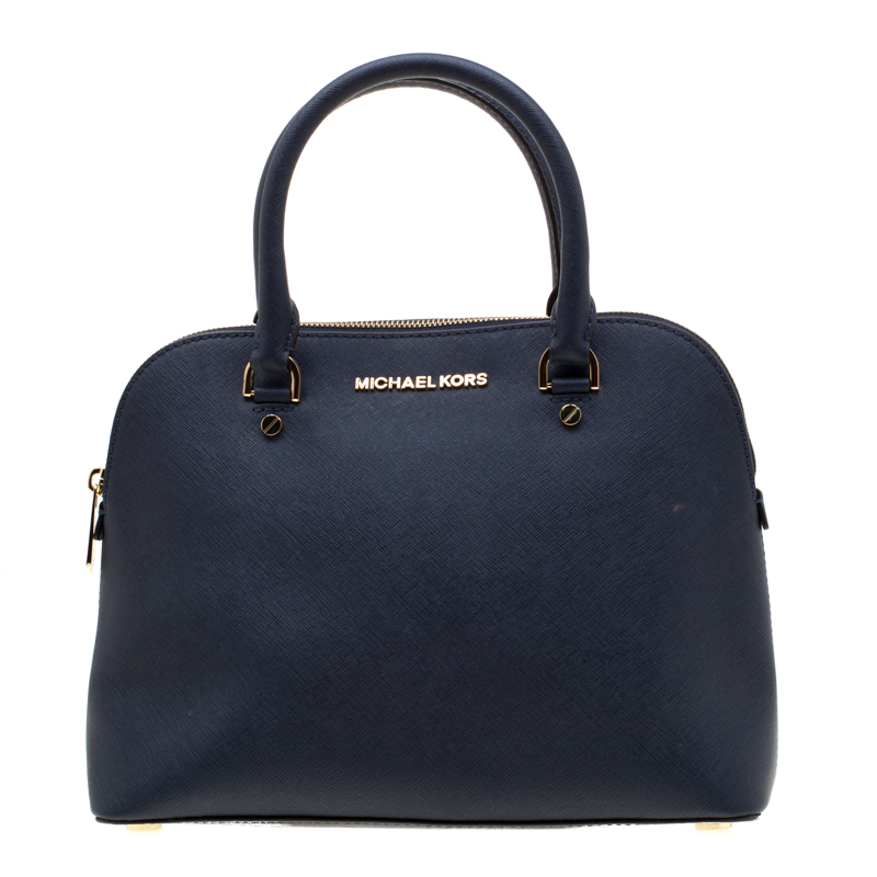Michael Kors Blue Leather Cindy Dome Top Handle Bag