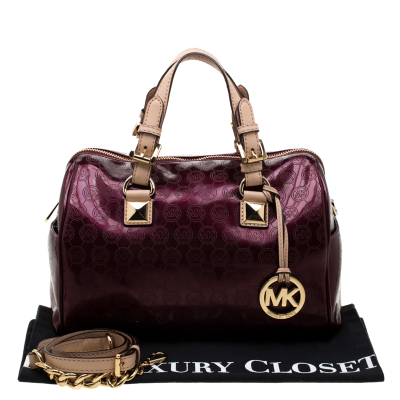 Michael Kors - Authenticated Grayson Barrel Handbag - Patent Leather Purple for Women, Very Good Condition