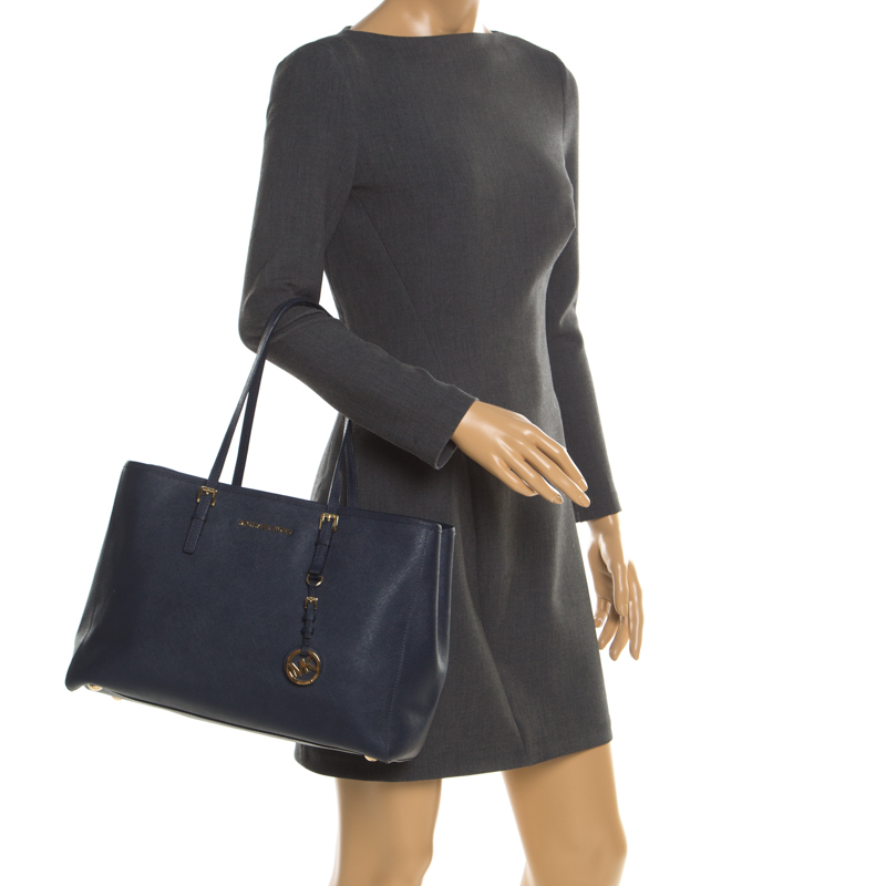 

MICHAEL Michael Kors Navy Blue Leather Jet Set Travel Tote