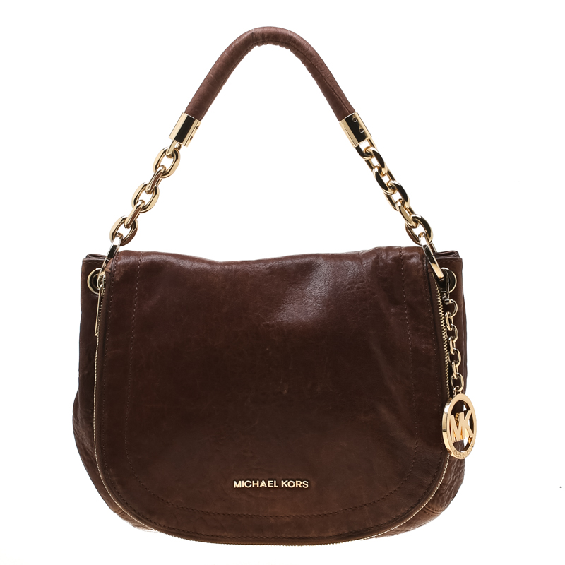 Pre Owned Michael Michael Kors Brown Leather Elyse Crossbody Bag