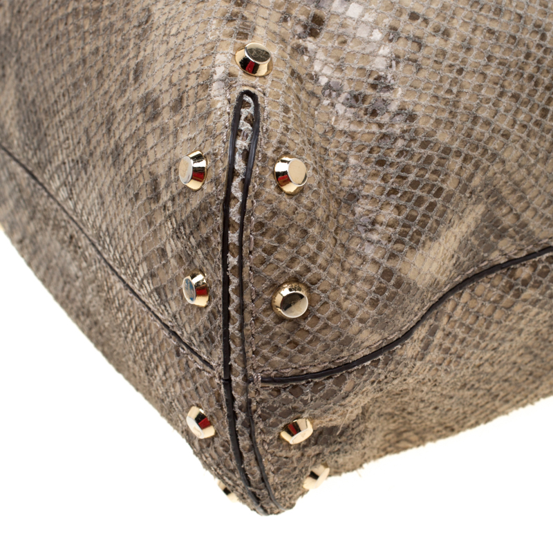 Pre-owned Michael Michael Kors Olive Green Python Embossed Leather Astor Hobo