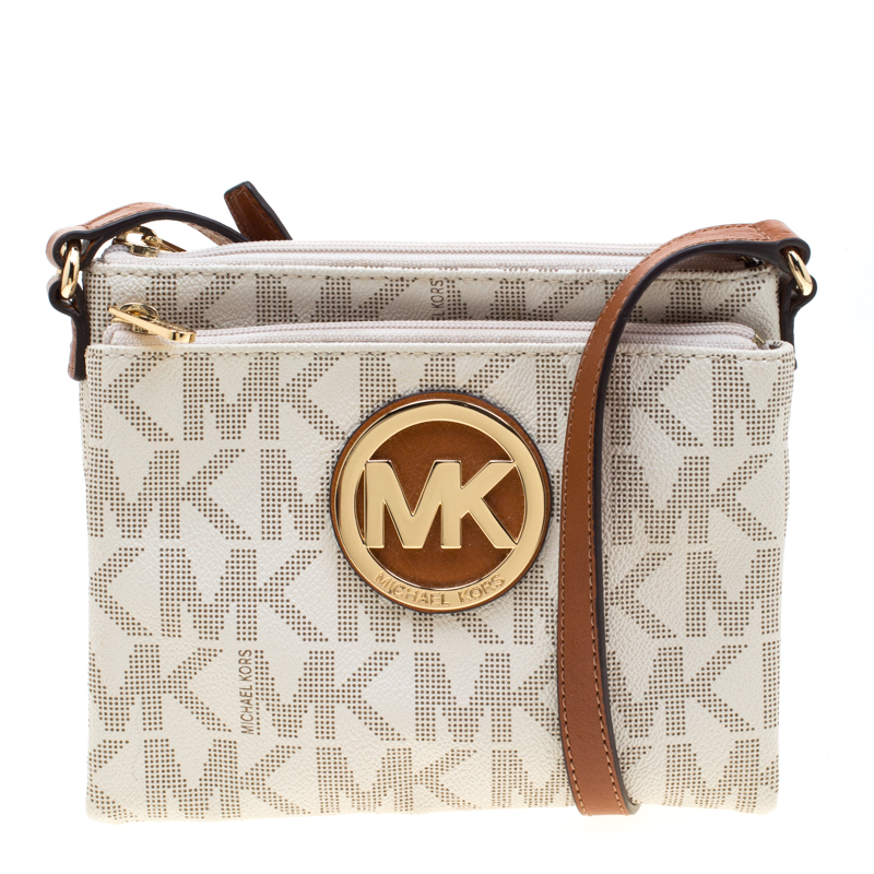 brown and white michael kors purse