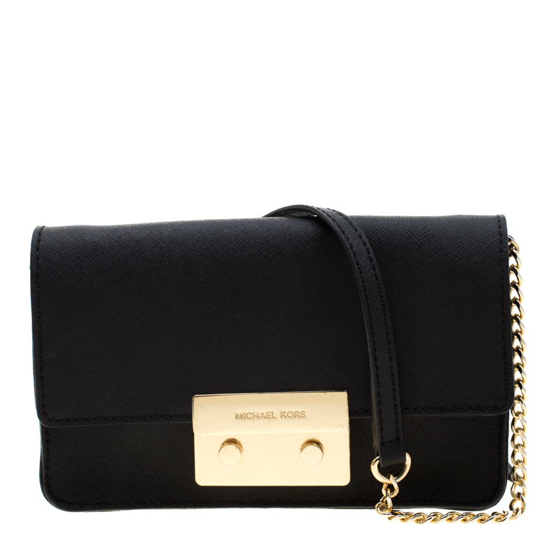 Pre Owned MICHAEL Michael Kors Black Leather Sloan Chain Clutch  