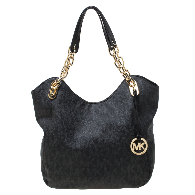 Michael Michael Kors Black Coated Canvas Lilly Chain Tote MICHAEL ...