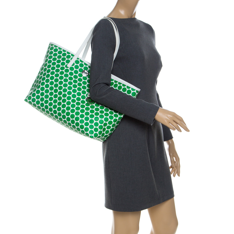 

MICHAEL Michael Kors Green/White Polka Dot Coated Canvas Travel Tote