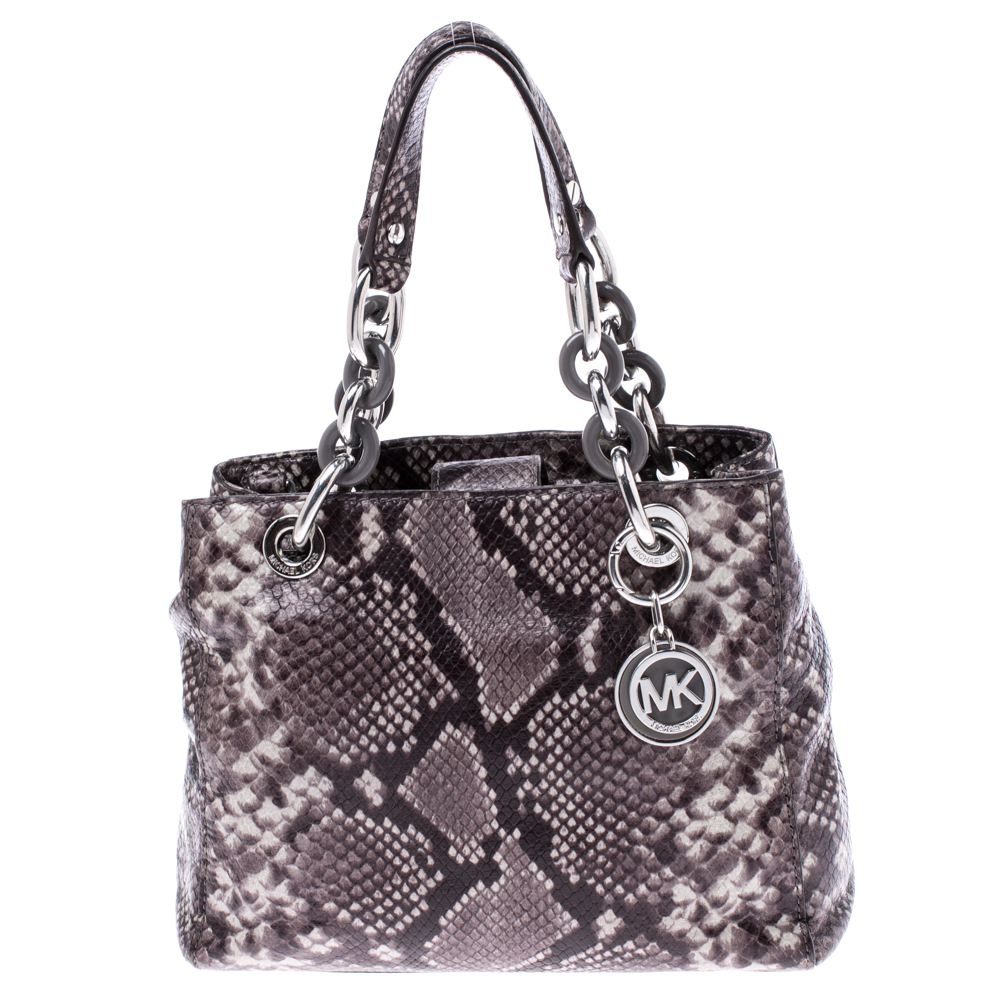 Pre Owned حقيبة مايكل مايكل كورس سينثيا جلد نقشة الثعبان الرصاصي