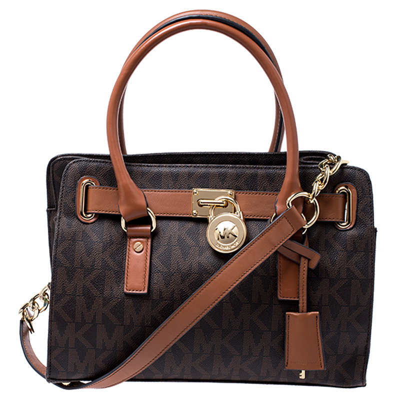 مملوكة مسبقًا حقيبة مايكل مايكل كورس هاميلتون كانفاس بني مقوى بالشعار
