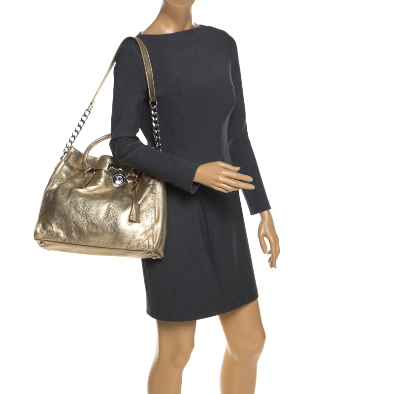 

MICHAEL Michael Kors Gold Leather Large Hamilton Tote