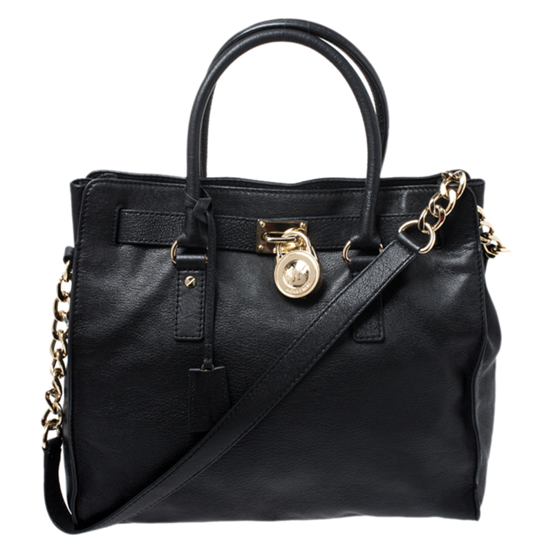 مملوكة مسبقًا MICHAEL Michael Kors Black Leather Hamilton Tote