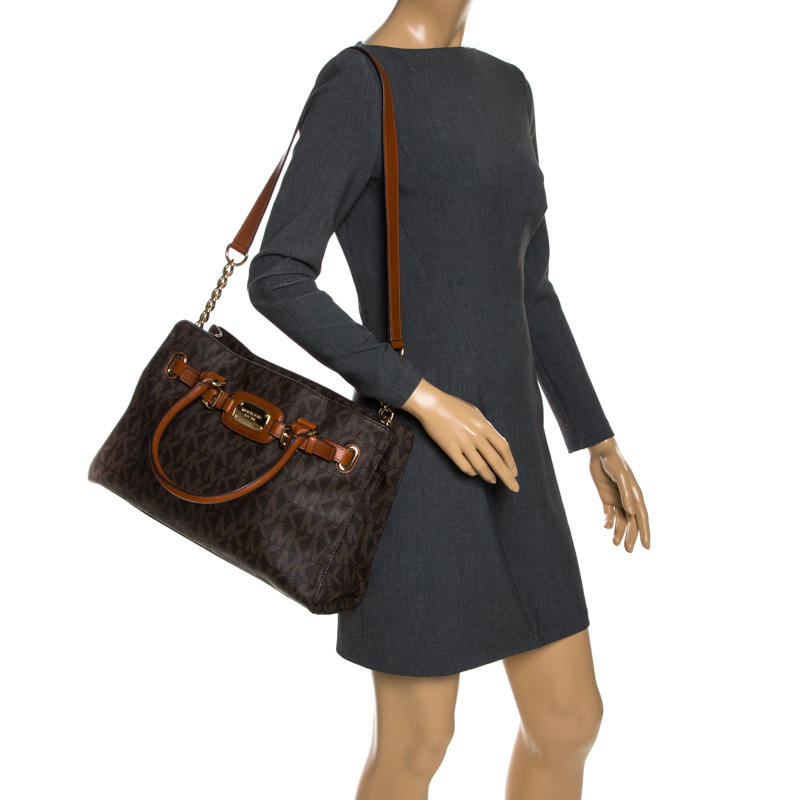 

MICHAEL Michael Kors Brown Signature Coated Canvas and Leather Hamilton East West Tote