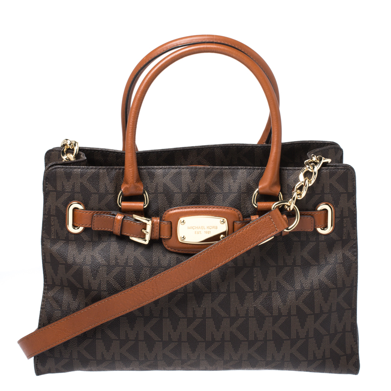Pre-owned Michael Michael Kors Brown Signature Coated Canvas And ...