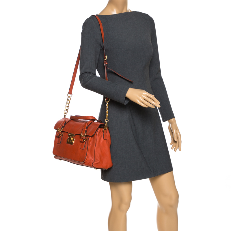 

MICHAEL Michael Kors Dark Orange Leather Pushlock Flap Shoulder Bag
