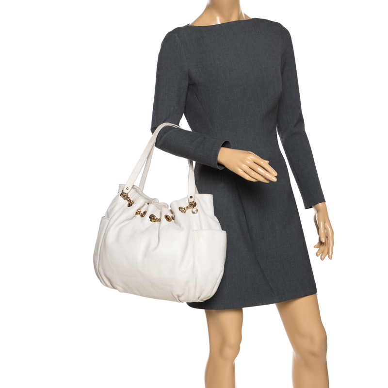 

MICHAEL Michael Kors White Leather Drawstring Shoulder Bag
