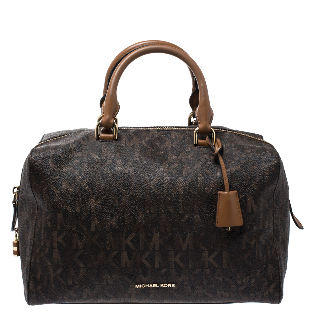 Pre Owned MICHAEL Michael Kors Brown Signature Coated Canvas Kirby Bag