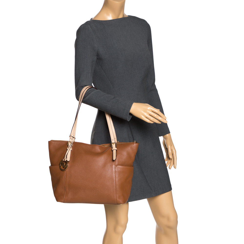 

Michael Michael Kors Brown Saffiano Leather Top Zip Jet Set Tote