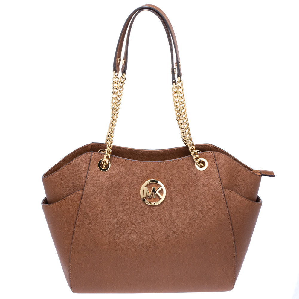 Pre Owned MICHAEL Michael Kors Tan Leather Jet Set Chain Shoulder Bag