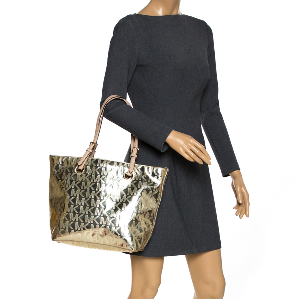 

MICHAEL Michael Kors Gold Mirror Signature PVC and Leather Tote