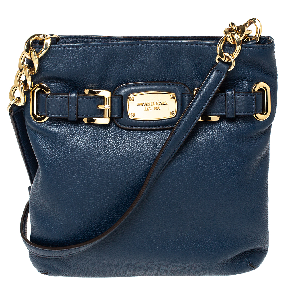 Pre Owned MICHAEL Michael Kors Blue Leather Crossbody Bag