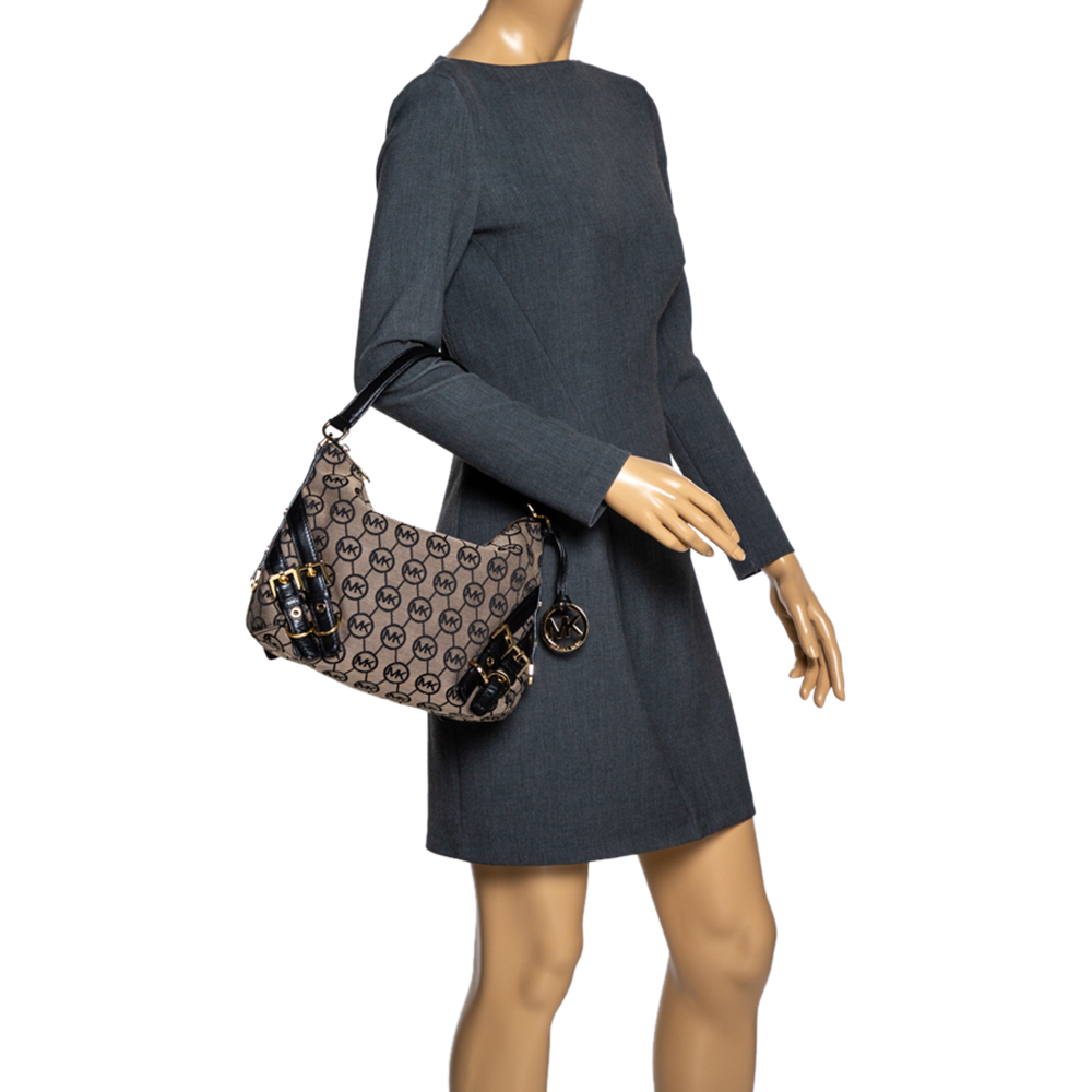 

MICHAEL Michael Kors Beige/Black Canvas and Leather Hobo