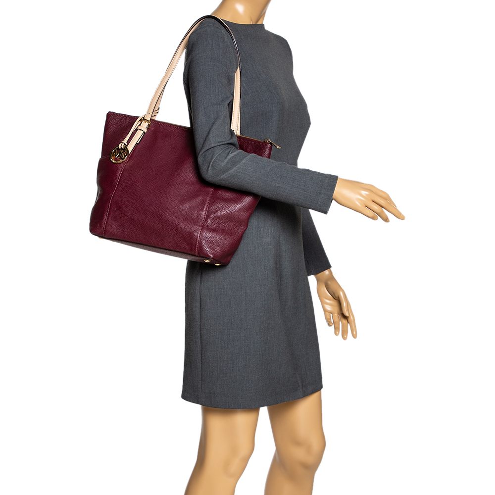 

MICHAEL Michael Kors Burgundy Leather Top-zip Jet Set Tote