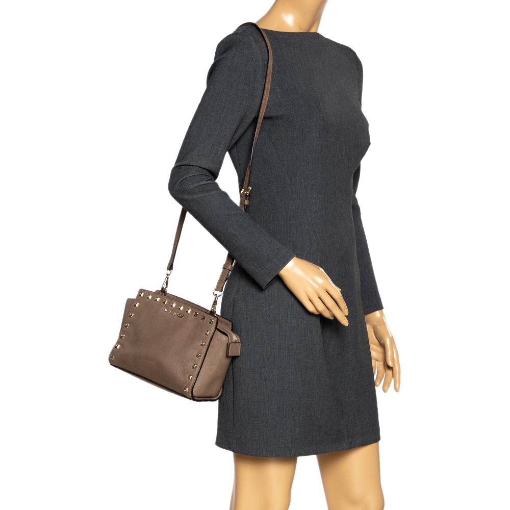

Michael Michael Kors Brown Studded Leather Selma Crossbody Bag