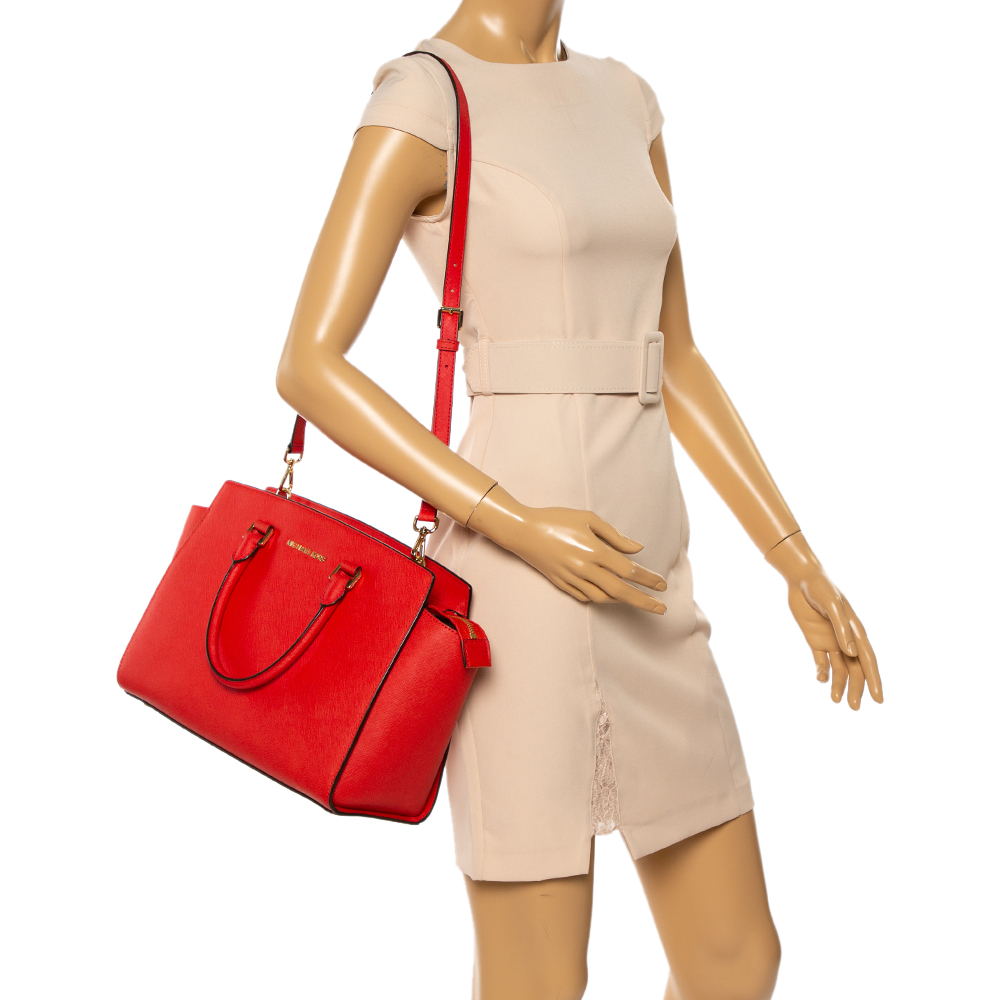 

MICHAEL Michael Kors Fire Orange Leather Large Selma Satchel