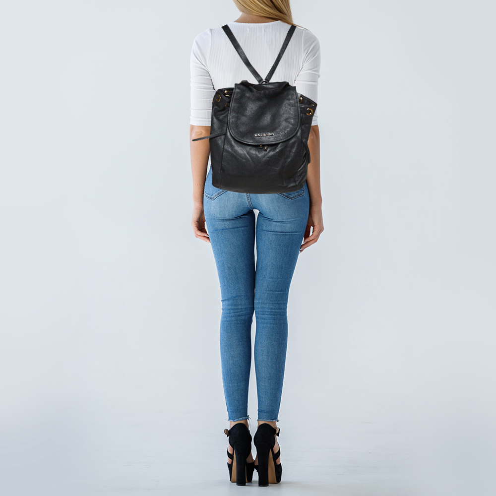 

MICHAEL Michael Kors Black Soft Leather Drawstring Backpack