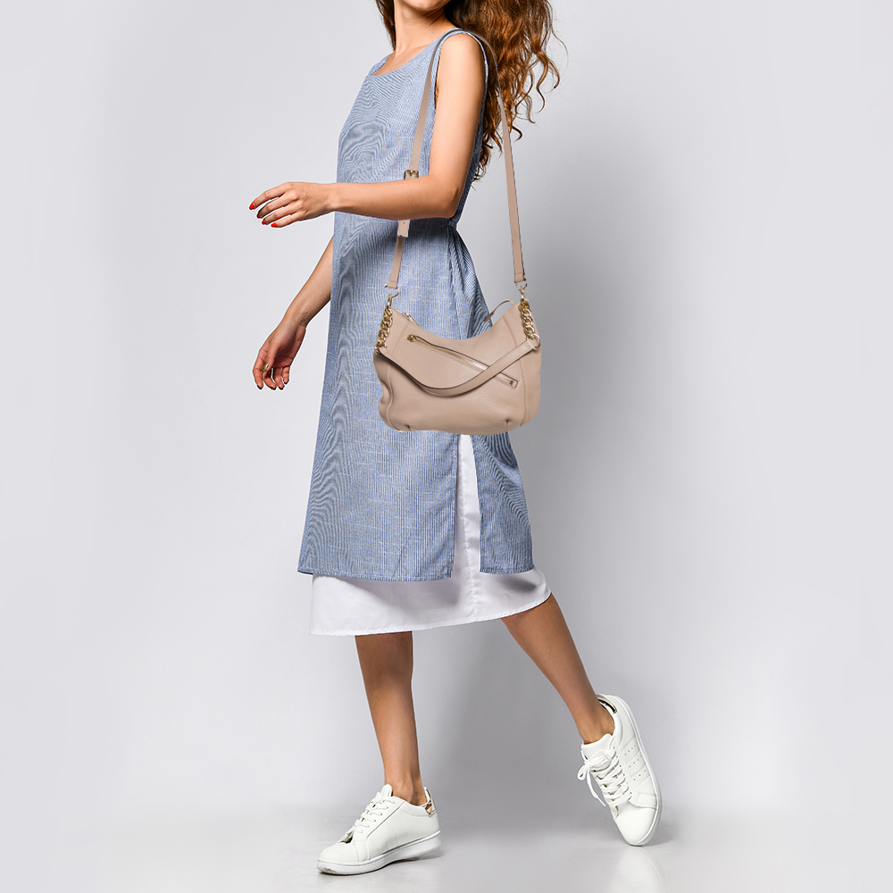 

MICHAEL Michael Kors Beige Grained Leather Shoulder Bag