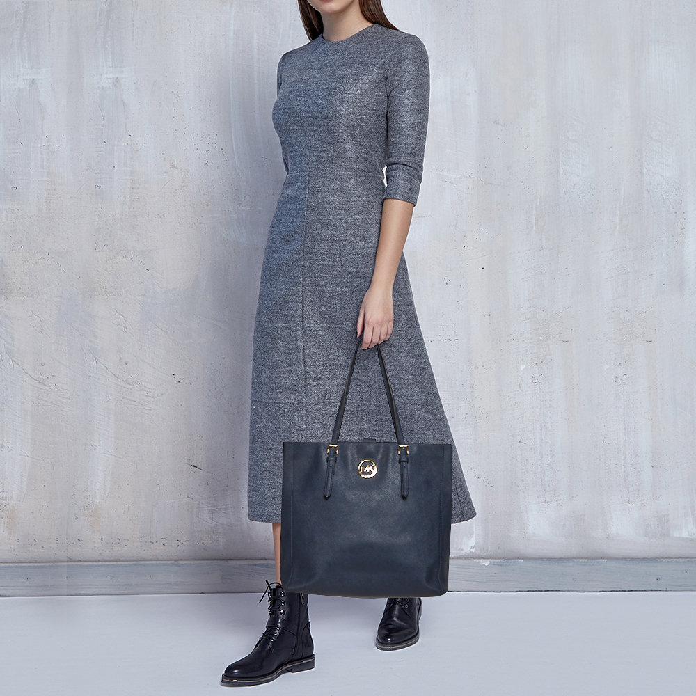 

MICHAEL Michael Kors Navy Blue Leather Jet Set Tote