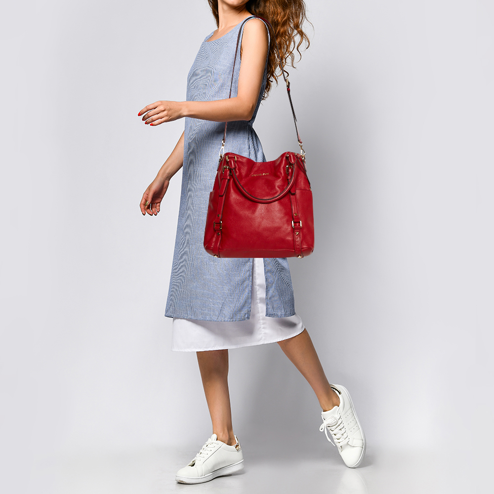 

MICHAEL Michael Kors Red Soft Leather Buckle Strap Tote