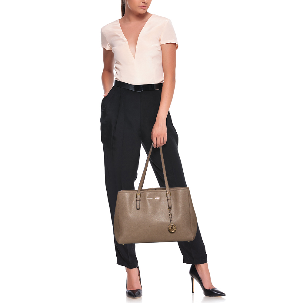 

MICHAEL Michael Kors Dark Beige Leather Travel East West Tote