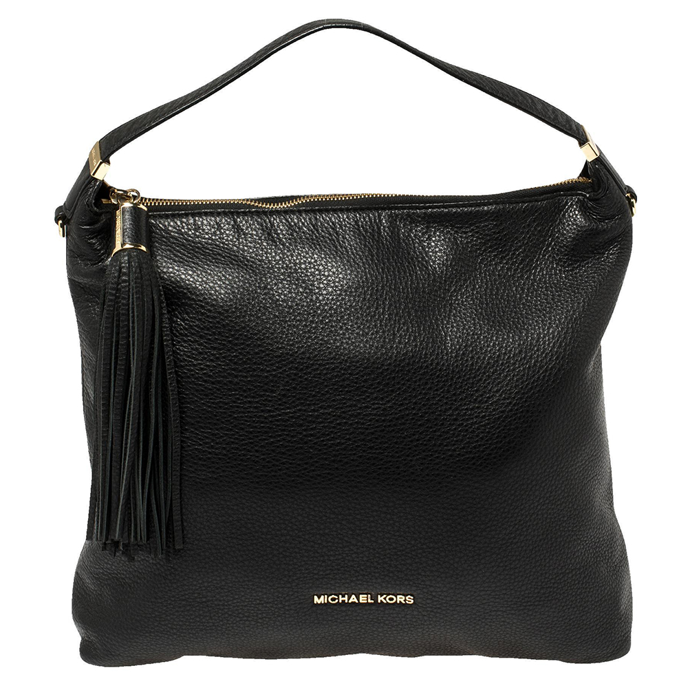 Pre-owned Michael Michael Kors Black Leather Bedford Tassel Shoulder Bag |  ModeSens