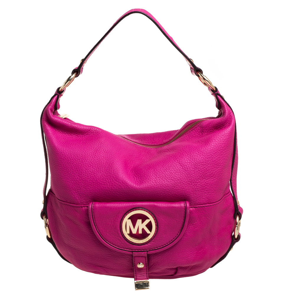 Pre-owned Michael Michael Kors Fuchsia Leather Fulton Hobo In Pink