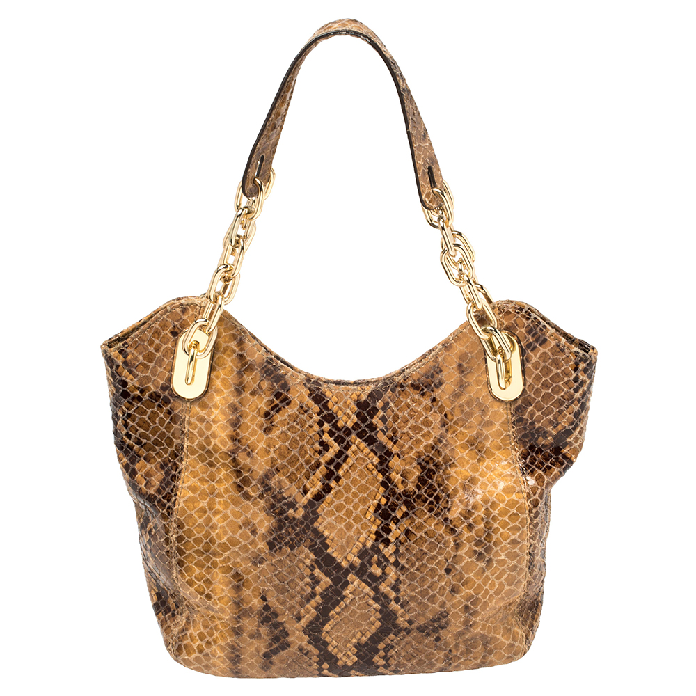 Pre-owned Michael Michael Kors Brown Snakeskin Effect Leather Lilly Hobo