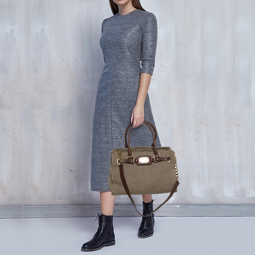 

MICHAEL Michael Kors Beige /Brown Canvas and Leather Hamilton Tote