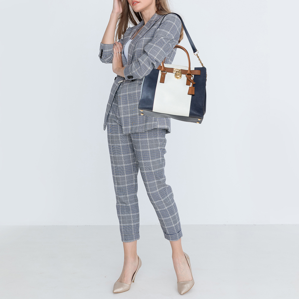 

MICHAEL Michael Kors Blue/White Leather Large Hamilton North South Tote
