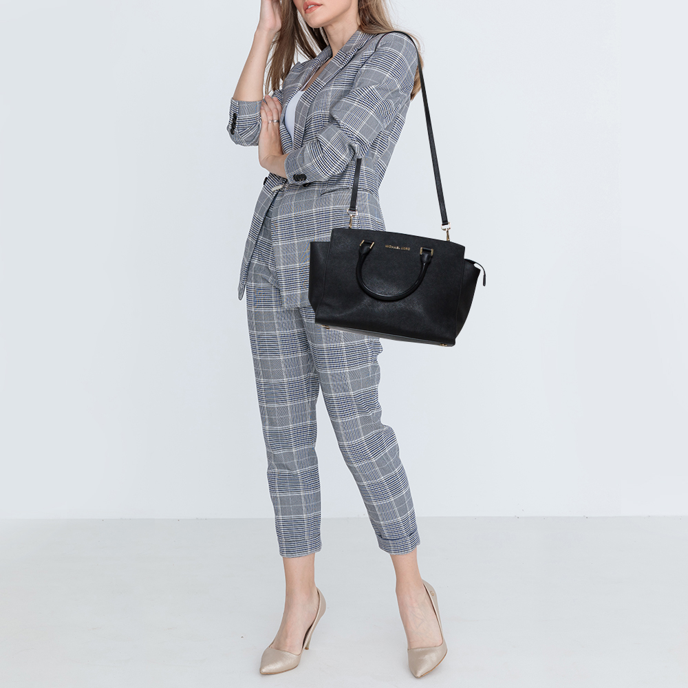 

MICHAEL Michael Kors Black Saffiano Leather Large Selma Tote
